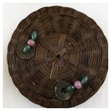 Set of 2 Decorated Lidded Wicker Baskets with Beaded Accents