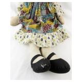 Vintage Handmade Rag Doll with Patchwork Dress and Blue Bonnet