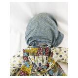 Vintage Handmade Rag Doll with Patchwork Dress and Blue Bonnet