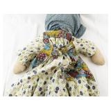 Vintage Handmade Rag Doll with Patchwork Dress and Blue Bonnet