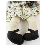 Vintage Handmade Rag Doll with Patchwork Dress and Blue Bonnet