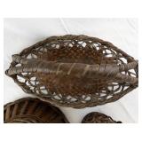 Set of 3 Woven Brown Wicker Baskets with Handle and Decorative Vase