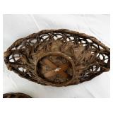 Set of 3 Woven Brown Wicker Baskets with Handle and Decorative Vase