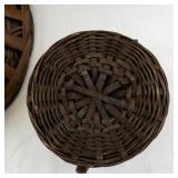 Set of 3 Woven Brown Wicker Baskets with Handle and Decorative Vase