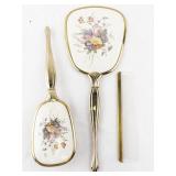Vintage Vanity Set with Floral Hand Mirror, Brush, and Comb