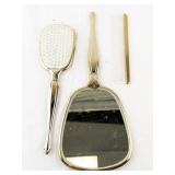 Vintage Vanity Set with Floral Hand Mirror, Brush, and Comb