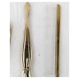 Vintage Vanity Set with Floral Hand Mirror, Brush, and Comb