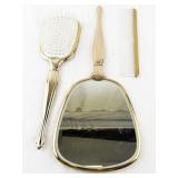 Vintage Vanity Set with Floral Hand Mirror, Brush, and Comb