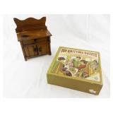 Vintage Toy Knitting Outfit and Wooden Doll Hutch