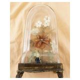 Vintage Dome Diorama with Flowers and Figurine