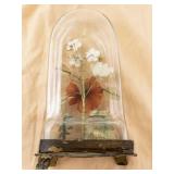 Vintage Dome Diorama with Flowers and Figurine