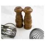 Vintage Kitchen Utensil Set with Grater, Egg Beater, and Wooden Salt & Pepper Shakers
