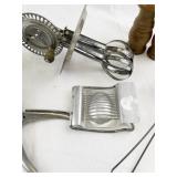 Vintage Kitchen Utensil Set with Grater, Egg Beater, and Wooden Salt & Pepper Shakers
