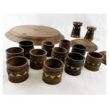 Venezuelan Colonia Tovar Handcrafted Wooden Serving Set with Geometric Inlay