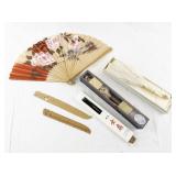 Collection of 4 Vintage Handheld Fans with Boxes and Letteropeners