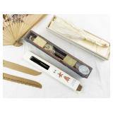 Collection of 4 Vintage Handheld Fans with Boxes and Letteropeners