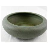 Matte Green Art Pottery Bowl with Rounded Rim