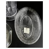 Vintage Glassware Collection with Half Frosted Yellow Pitcher and Decorative Bowls