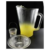 Vintage Glassware Collection with Half Frosted Yellow Pitcher and Decorative Bowls