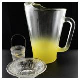 Vintage Glassware Collection with Half Frosted Yellow Pitcher and Decorative Bowls