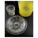 Vintage Glassware Collection with Half Frosted Yellow Pitcher and Decorative Bowls