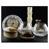 Home Decor Collection with Crystal Clock, Candle Holders and Assorted Pieces