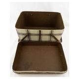 Vintage Metal Plaid Picnic Basket with Wooden Handles