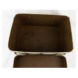 Vintage Metal Plaid Picnic Basket with Wooden Handles