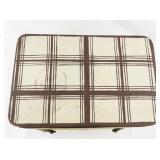 Vintage Metal Plaid Picnic Basket with Wooden Handles