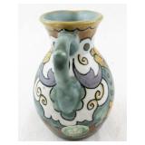 Gouda Holland Hand-Painted Ceramic Pitcher with Floral Motif