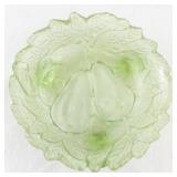 Vintage Green Uranium Glass Bowl with Pear and Leaf Motif