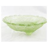 Vintage Green Uranium Glass Bowl with Pear and Leaf Motif