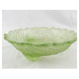 Vintage Green Uranium Glass Bowl with Pear and Leaf Motif