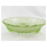 Vintage Green Uranium Glass Bowl with Pear and Leaf Motif
