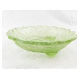Vintage Green Uranium Glass Bowl with Pear and Leaf Motif