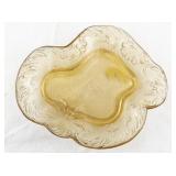 Vintage Amber Glass Trinket Dish with Embossed Floral Pattern