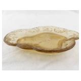 Vintage Amber Glass Trinket Dish with Embossed Floral Pattern
