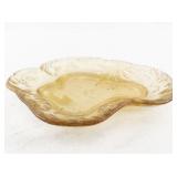 Vintage Amber Glass Trinket Dish with Embossed Floral Pattern