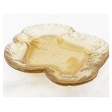 Vintage Amber Glass Trinket Dish with Embossed Floral Pattern