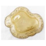 Vintage Amber Glass Trinket Dish with Embossed Floral Pattern