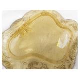 Vintage Amber Glass Trinket Dish with Embossed Floral Pattern