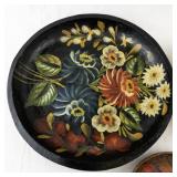 Collection of 4 Vintage Hand-Painted Decorative Wood Trays and Wall Plaque