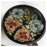 Collection of 4 Vintage Hand-Painted Decorative Wood Trays and Wall Plaque