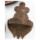 Collection of 4 Vintage Hand-Painted Decorative Wood Trays and Wall Plaque