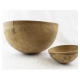 Set of 2 Hand-Carved Decorative Wooden Bowls with Floral Patterns