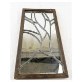 Rectangular Stained Glass Style Mirror Panel with Wooden Frame