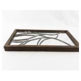 Rectangular Stained Glass Style Mirror Panel with Wooden Frame