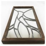 Rectangular Stained Glass Style Mirror Panel with Wooden Frame