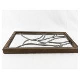 Rectangular Stained Glass Style Mirror Panel with Wooden Frame