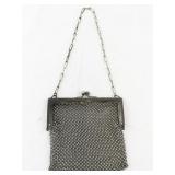 Vintage Metal Mesh Chainmail Purse with Clasp and Chain Handle